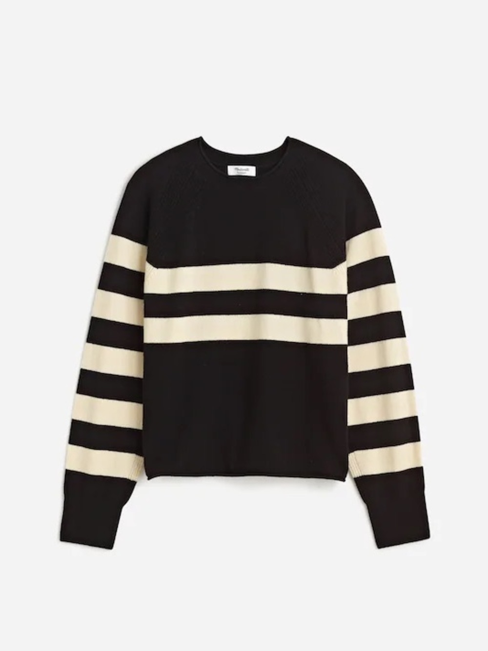 Madewell Cashmere Raglan Sweater in Stripe Black White Size Medium NWT - Picture 4 of 11